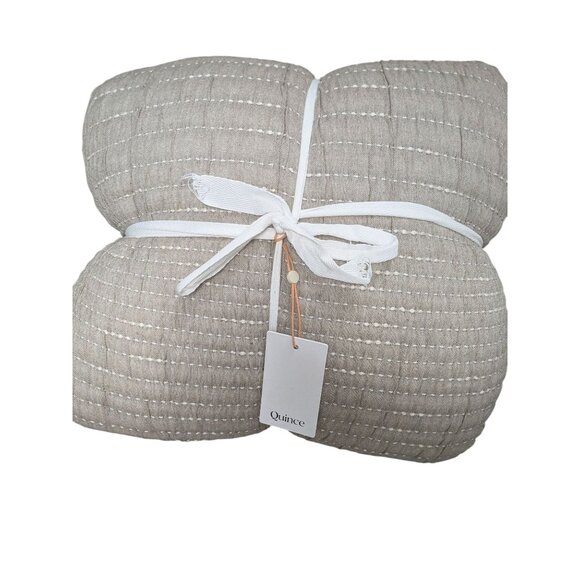 Quince Other - Quince Organic Cotton Channel Stitch Coverlet 3PC Set Color Taupe Size F/Q -New